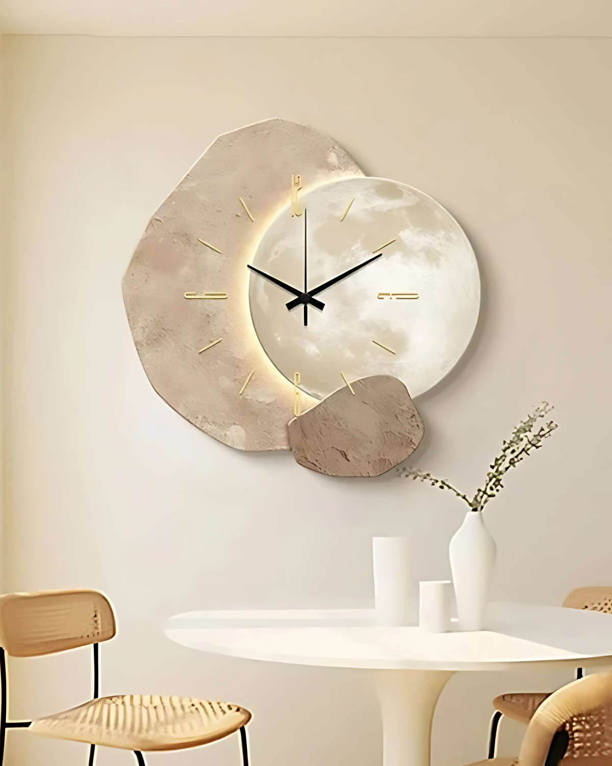 Maanlicht Wandklok – Japandi Design voor Modern Interieur
