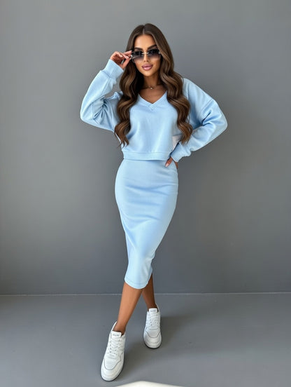 Lunaria Tweedelige Midi Jurk Set met Sweatshirt voor Dames