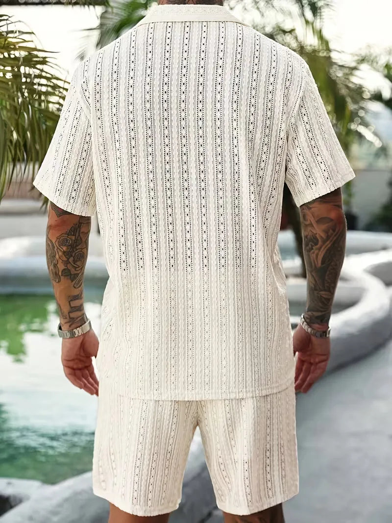 ZomerLuxe Heren Set met Jacquard Shirt en Comfort Short