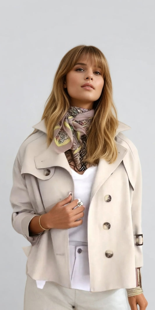 Novaluxe Korte Trenchcoat Dames Elegant en Tijdloos Beige