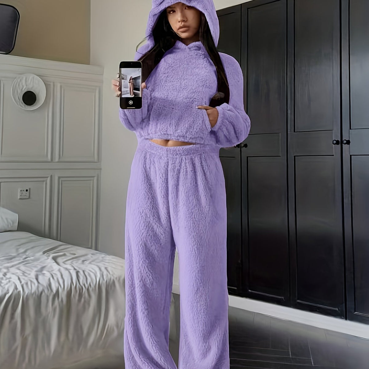 Dames Loungewear Set 2-Delig – Hoodie met Berenoren en Broek