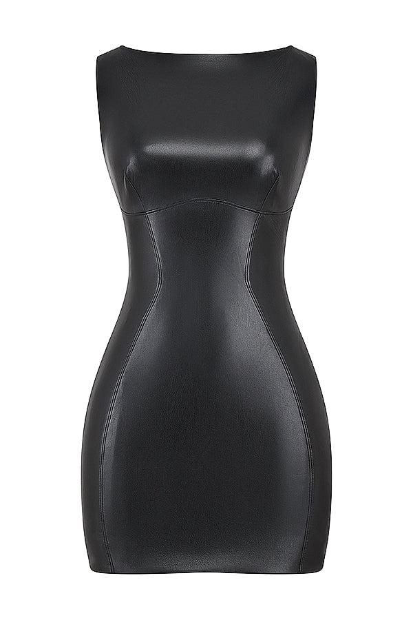 Livia Noir – Zwarte Mini Jurk in Leerlook voor Dames