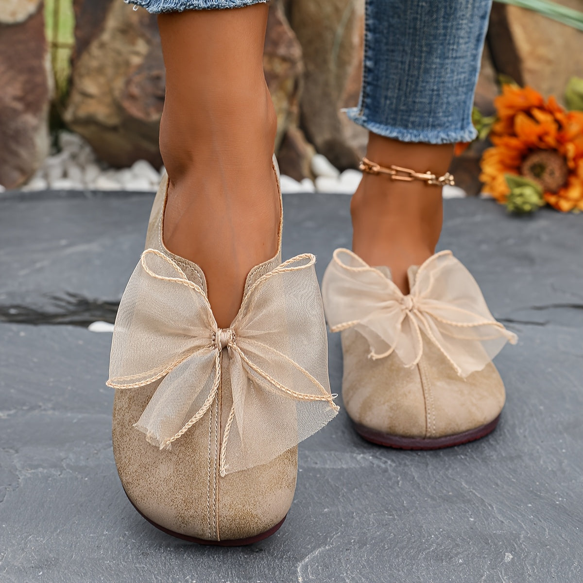 Dames ballerina's Fleur met strikdetail en platte zool