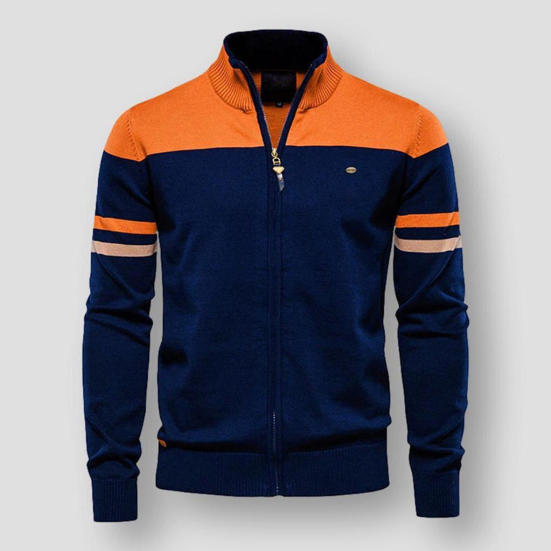 Zavero Gestreepte Katoenen Sweater met Rits en Opstaande Kraag
