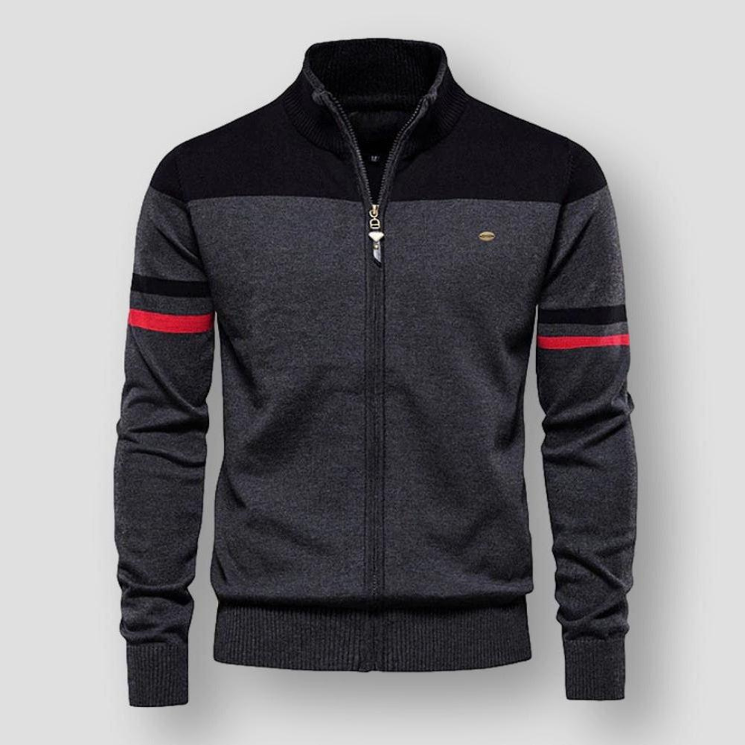 Zavero Gestreepte Katoenen Sweater met Rits en Opstaande Kraag