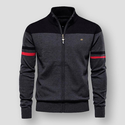 Zavero Gestreepte Katoenen Sweater met Rits en Opstaande Kraag