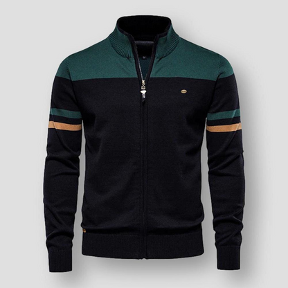 Zavero Gestreepte Katoenen Sweater met Rits en Opstaande Kraag