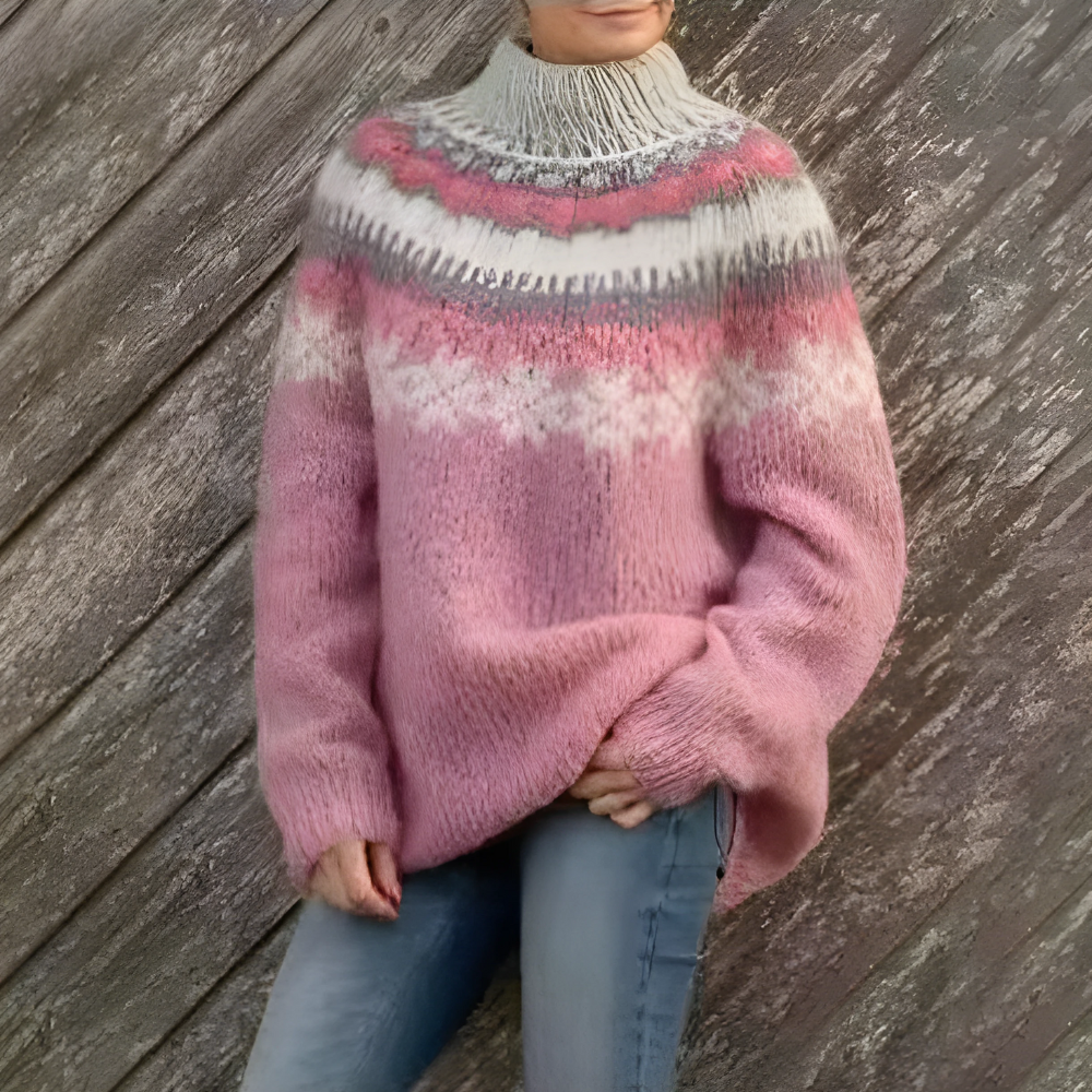 Elara Dames Fair Isle Trui met Jacquardpatroon en Relaxed Fit
