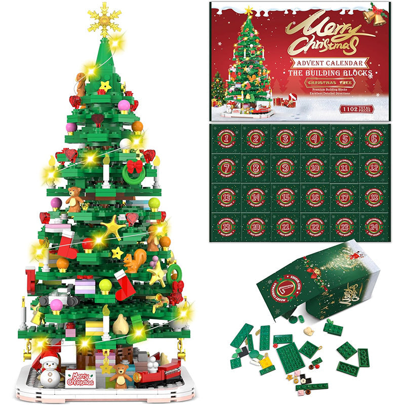 Kerstboom Adventskalender Bouwset – 1102 Onderdelen en 24 Dozen
