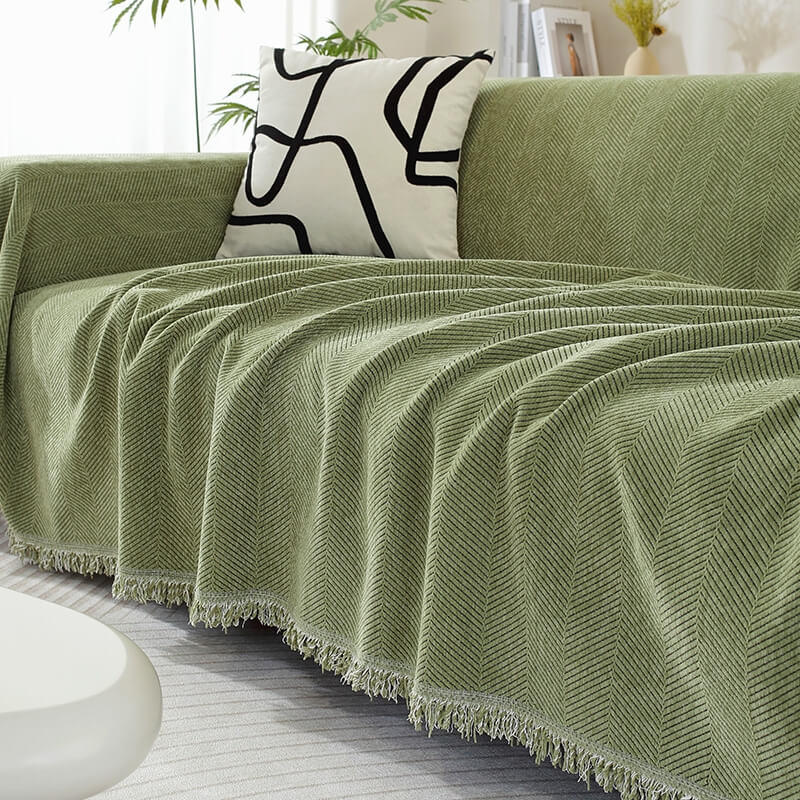 Chenille Deken Herringbone Franje Hoeslaken Gezellige Stijl
