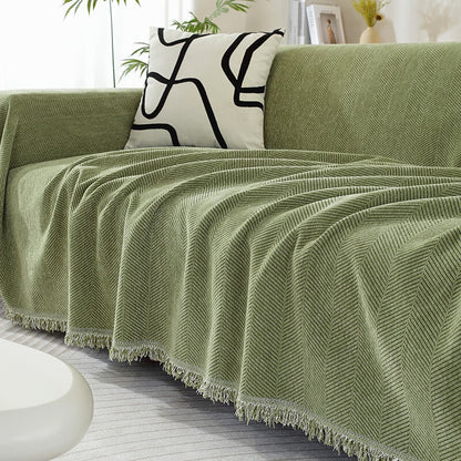 Chenille Deken Herringbone Franje Hoeslaken Gezellige Stijl