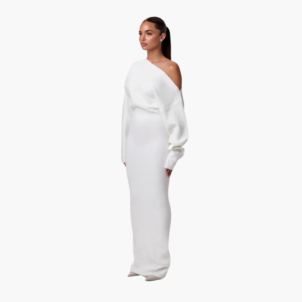 Dames Off-Shoulder Gebreide Maxijurk voor Avond