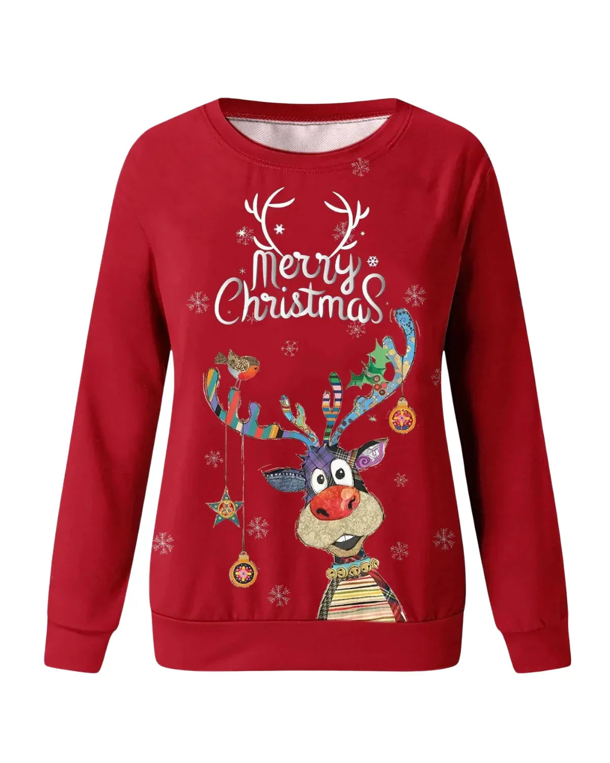 Dames Kersttrui – Feestelijke Trui met Rendierprint en Ronde Hals