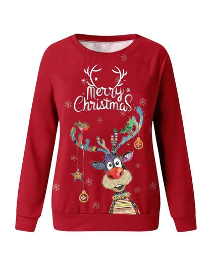 Dames Kersttrui – Feestelijke Trui met Rendierprint en Ronde Hals