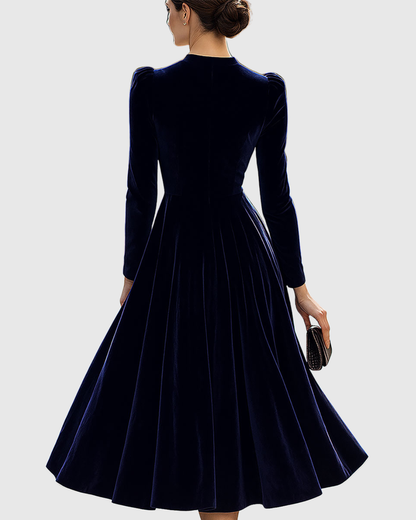 Sibella | Marineblauwe lange mouw midi-jurk