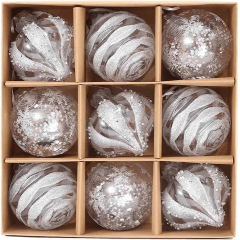 Sneeuwsterfeest – Set van 9 kerstboomornamenten met sneeuwvlokken, 10 cm