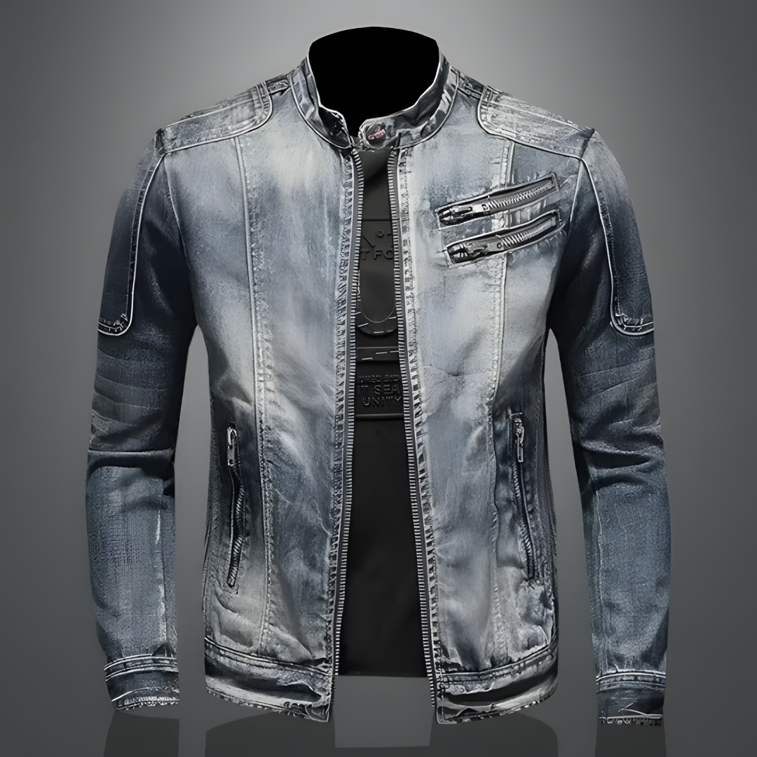 Bram Heren Denim Bikerjack – Stoere Slim Fit Jas met Rits