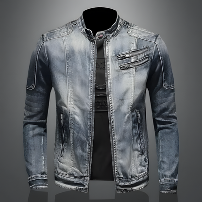 Bram Heren Denim Bikerjack – Stoere Slim Fit Jas met Rits