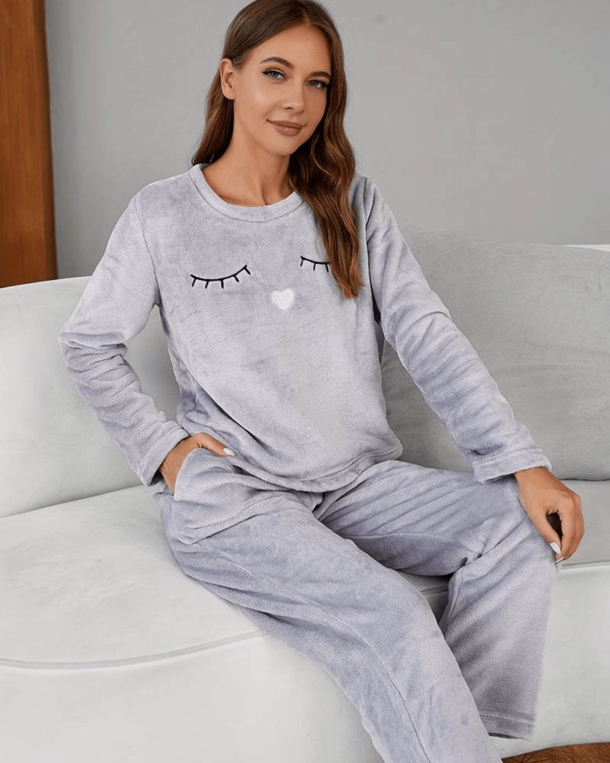 Dames Warme Pyjamaset 2-Delig – Zachte Nachtkleding met Lange Mouwen