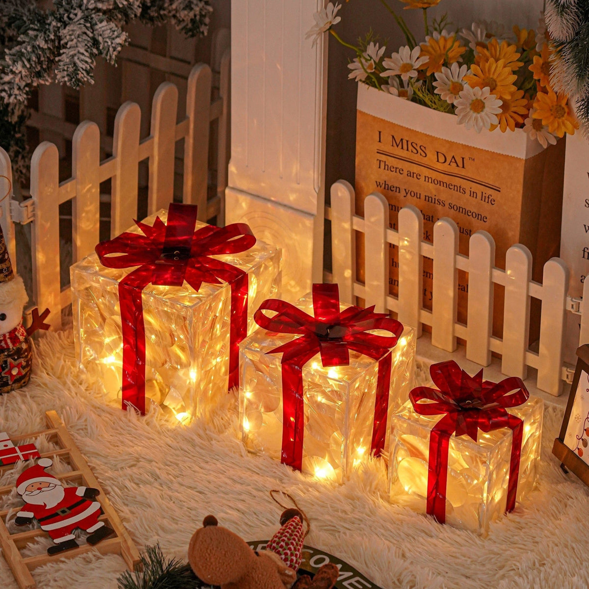 KerstGloed Verlichte Geschenkdozen Set van 3 met LED