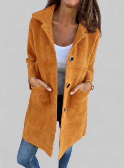 Dames Longline Lentejas met Knopen – Wolblend Casual Tussenjas met Zakken