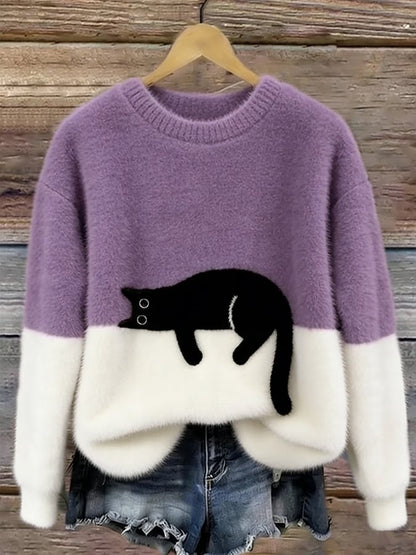Dames Oversized Trui Kattenprint KattenKnus – Zacht en Warm