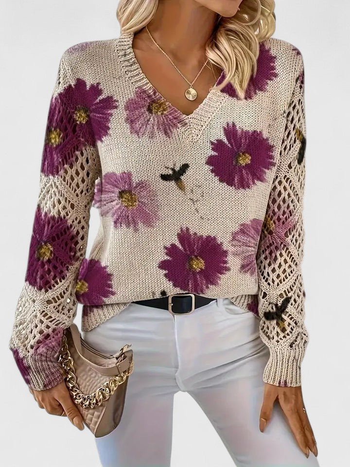 LavendelBloesem Elegante Dames Cardigan Bloemen V-hals Vest Comfort