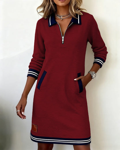 HerfstLuxe Jurk Dames met Reverskraag en Lange Mouwen