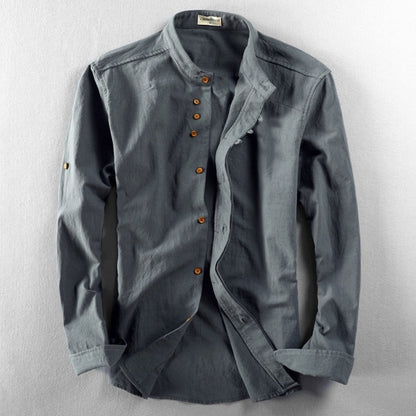 Kairo Heren Overhemd Hoge Kraag Japanse Stijl Elegant