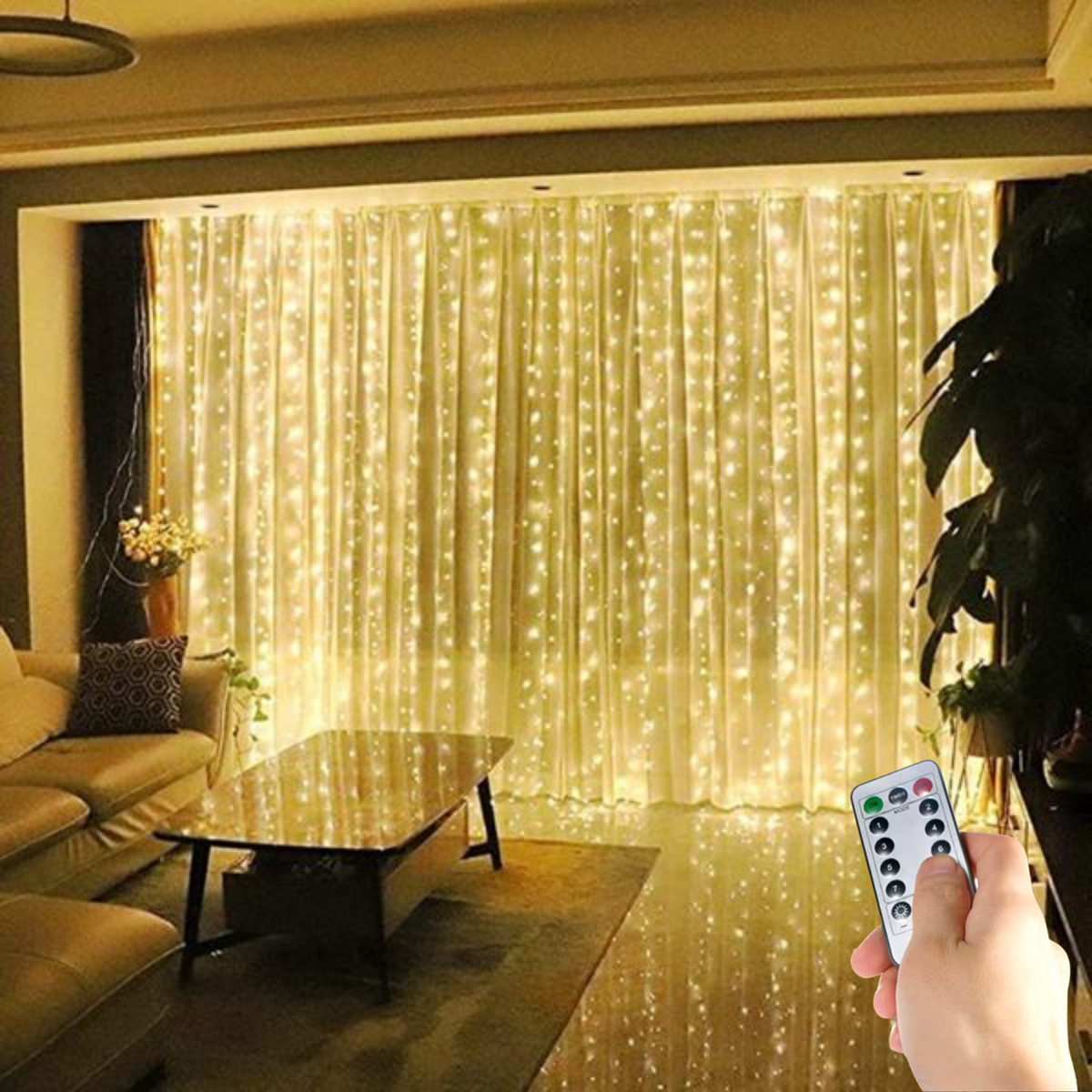 Elegante LED Lichtgordijn – afstandsbediening met timer en 8 lichtstanden