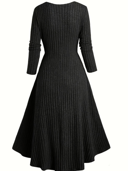 Geribbelde cardigan en jurkset met winterpatroon, lange model, riem