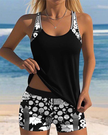 ZomerBloei Dames Tankini met Bloemenprint en Verstelbare Bandjes