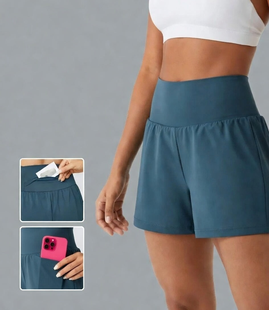 Lyvera Dames 2-in-1 Sportshort – Ademend Hardloopshort met Binnenbroek