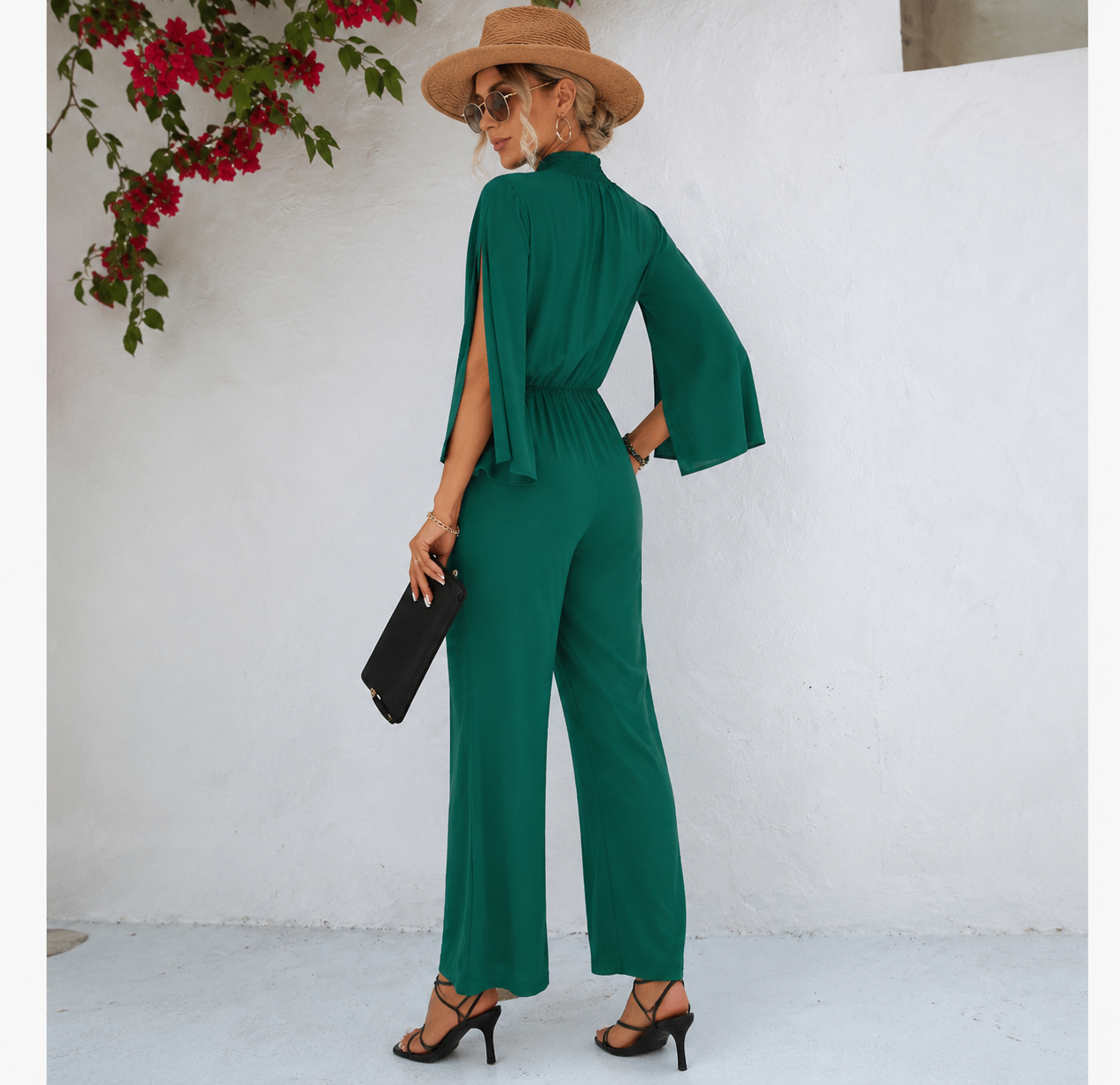 SmaragdSluier Dames Jumpsuit Capemouwen Elegante Avond Outfit