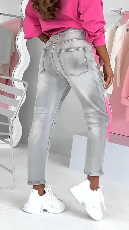 Ravelle damesjeans met ripped details en graffiti-streetstyle