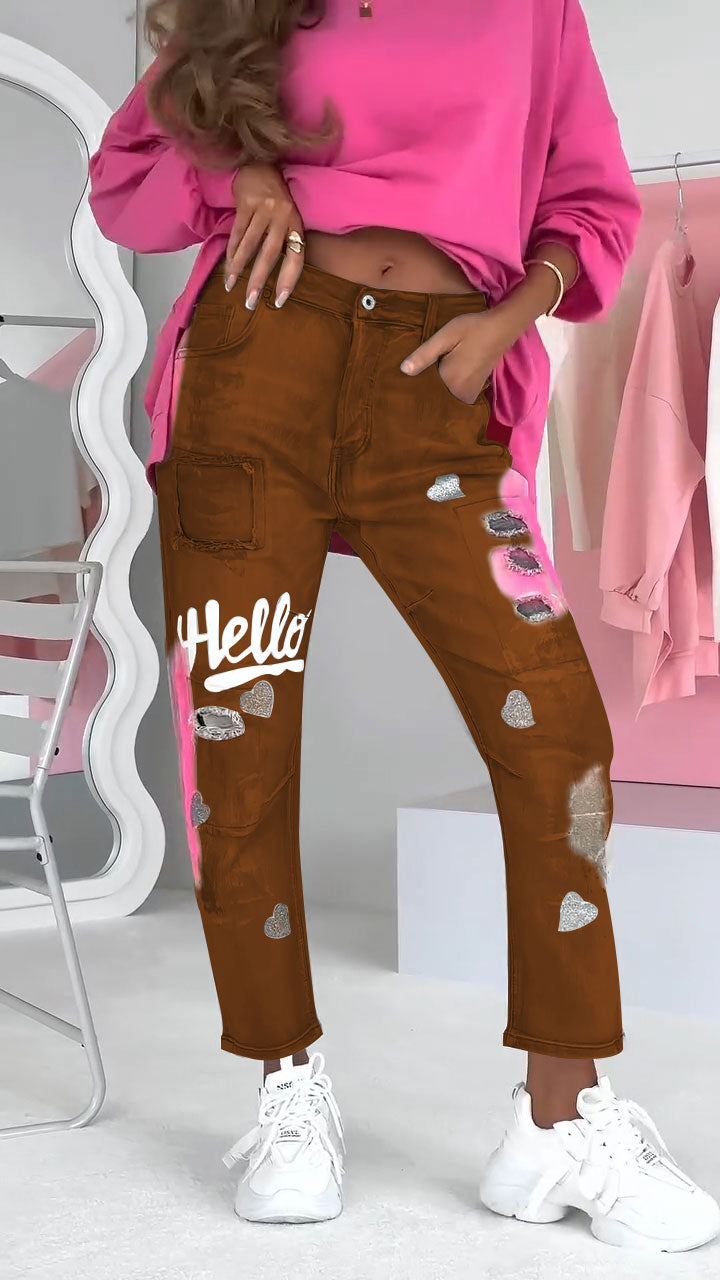 Ravelle damesjeans met ripped details en graffiti-streetstyle