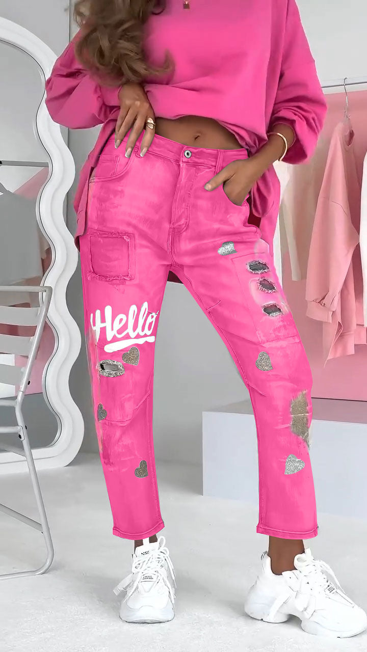 Ravelle damesjeans met ripped details en graffiti-streetstyle