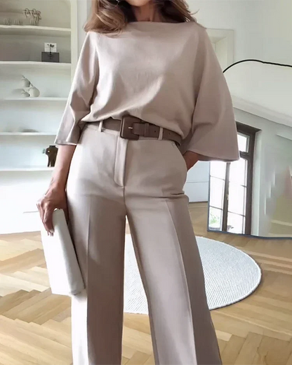 Sofie Dames 2-Delige Set – Top en Wijde Broek met Riem