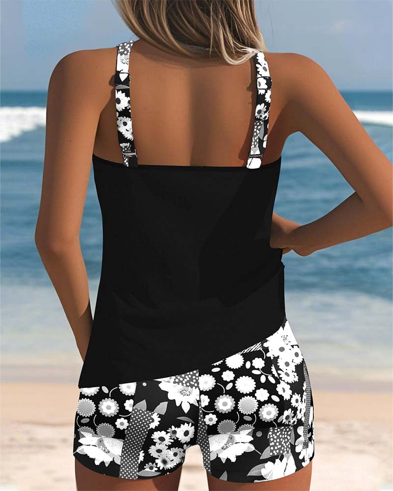 ZomerBloei Dames Tankini met Bloemenprint en Verstelbare Bandjes
