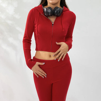 Ribbelora – 2-delige dames set met cropped hoodie en flared broek