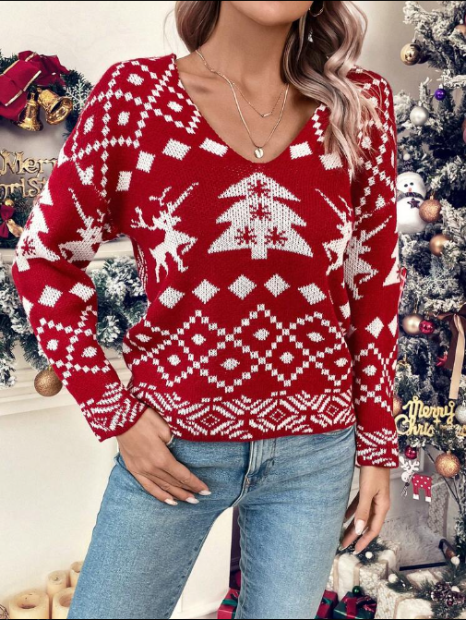 Dames Kersttop – Feestelijke Wintertop met Open Rug en Lange Mouwen