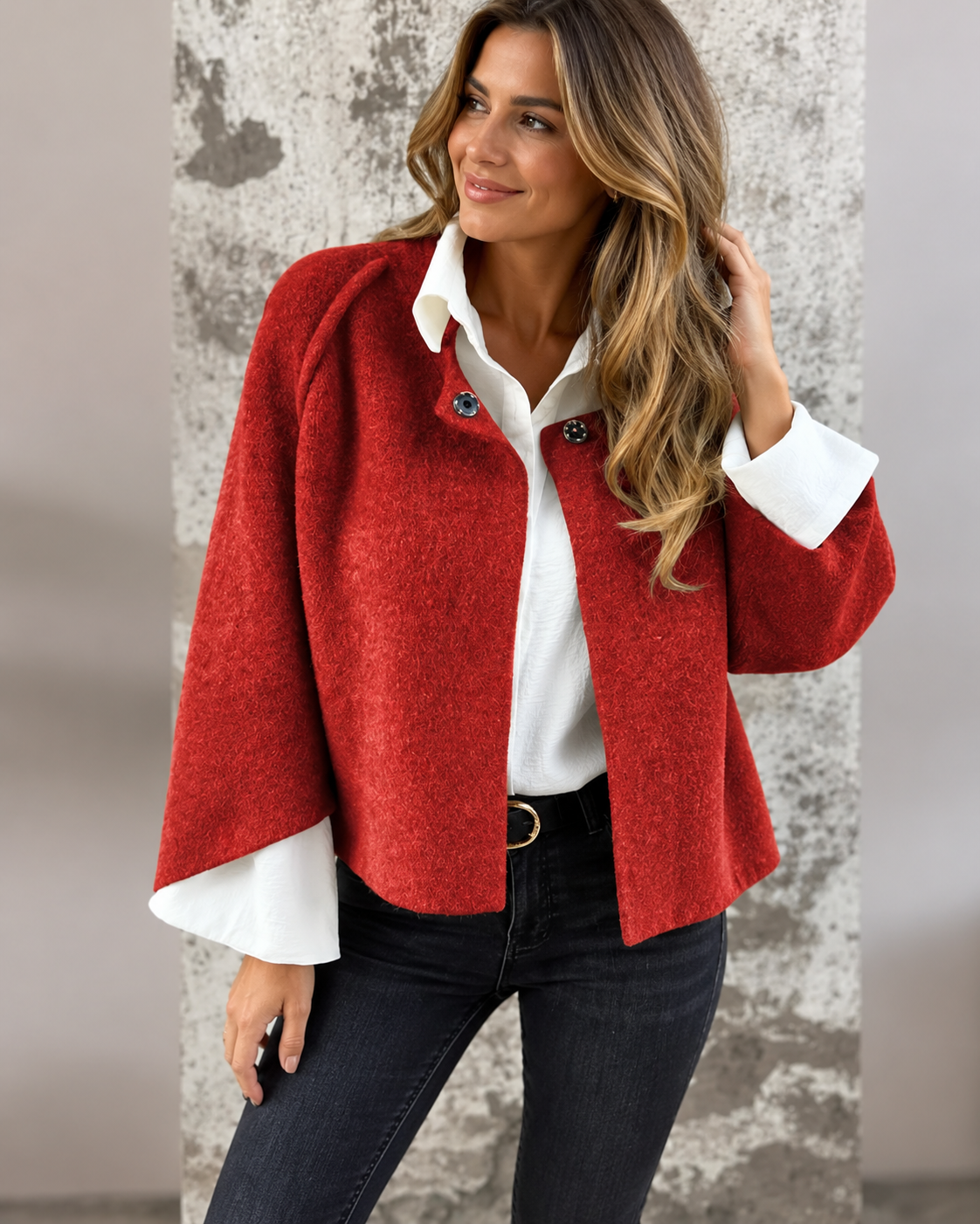 Dames Korte Jas MerelKnus met Knopen – Elegant en Warm