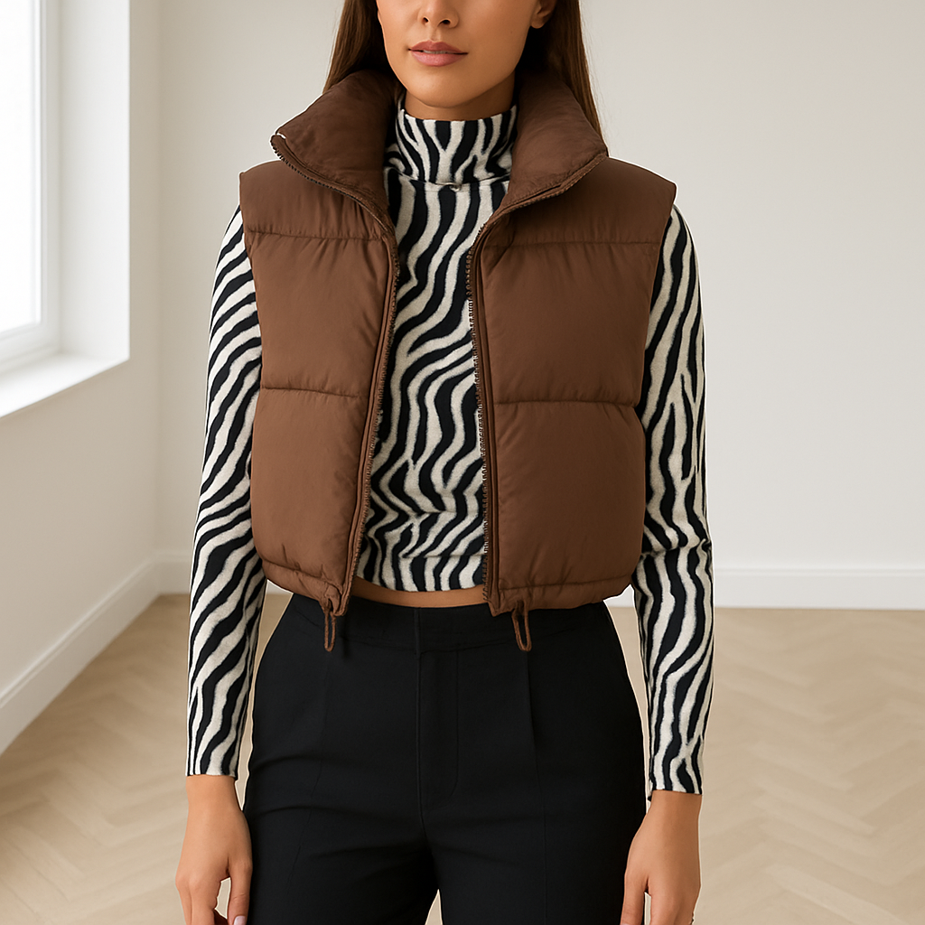 Dames Puffer Vest – Warm Gewatteerd Vest met Hoge Kraag en Rits