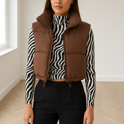 Dames Puffer Vest – Warm Gewatteerd Vest met Hoge Kraag en Rits