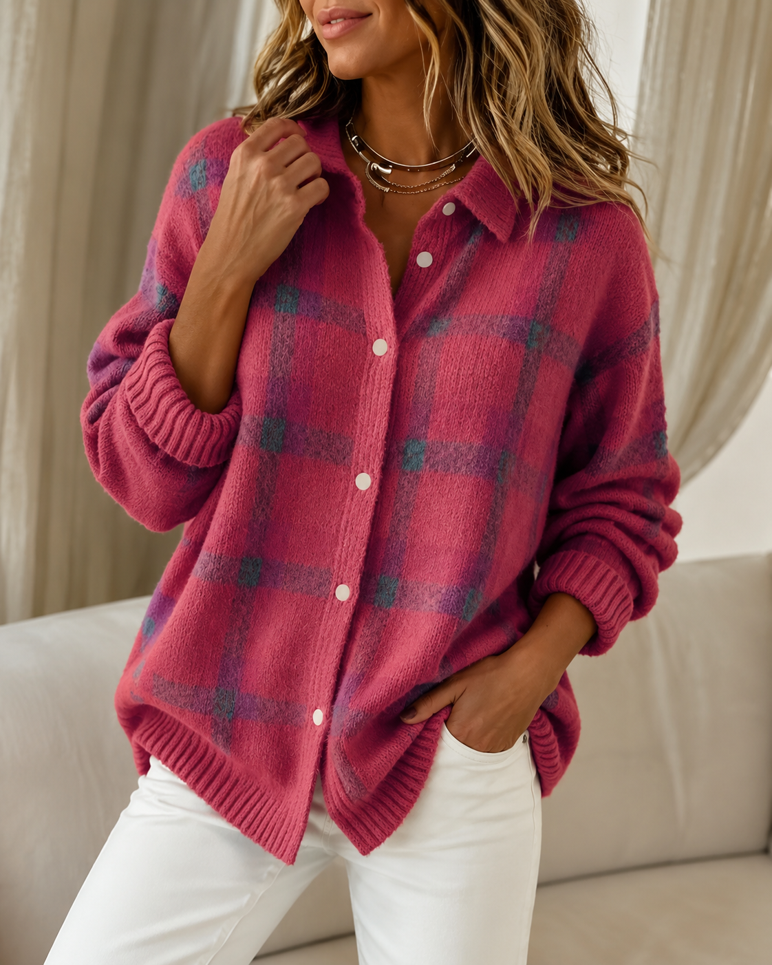 Dames Vest – Geruit Vest met Retro Uitstraling en Ruime Pasvorm
