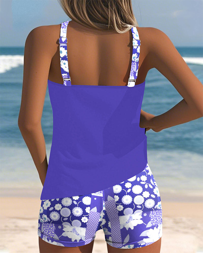 ZomerBloei Dames Tankini met Bloemenprint en Verstelbare Bandjes