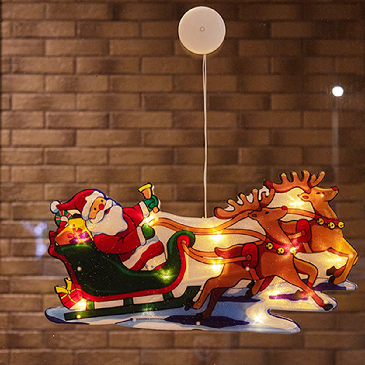 Kerstgloed – Hangende Kerstfiguren met Warme Verlichting voor het Raam
