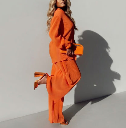 Veloura Dames Tweedelig Pak met Gedrapeerde Broek Set