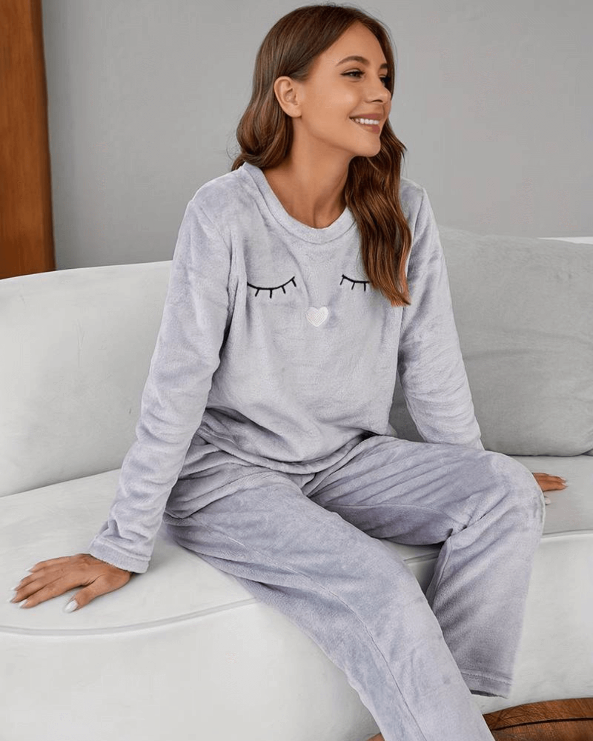 Dames Warme Pyjamaset 2-Delig – Zachte Nachtkleding met Lange Mouwen