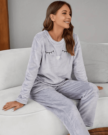 Dames Warme Pyjamaset 2-Delig – Zachte Nachtkleding met Lange Mouwen
